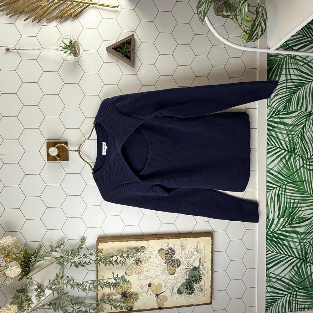 Good American Dark Navy Cutout Ribbed Long Sleeve Sweater Top - Size - 3/4